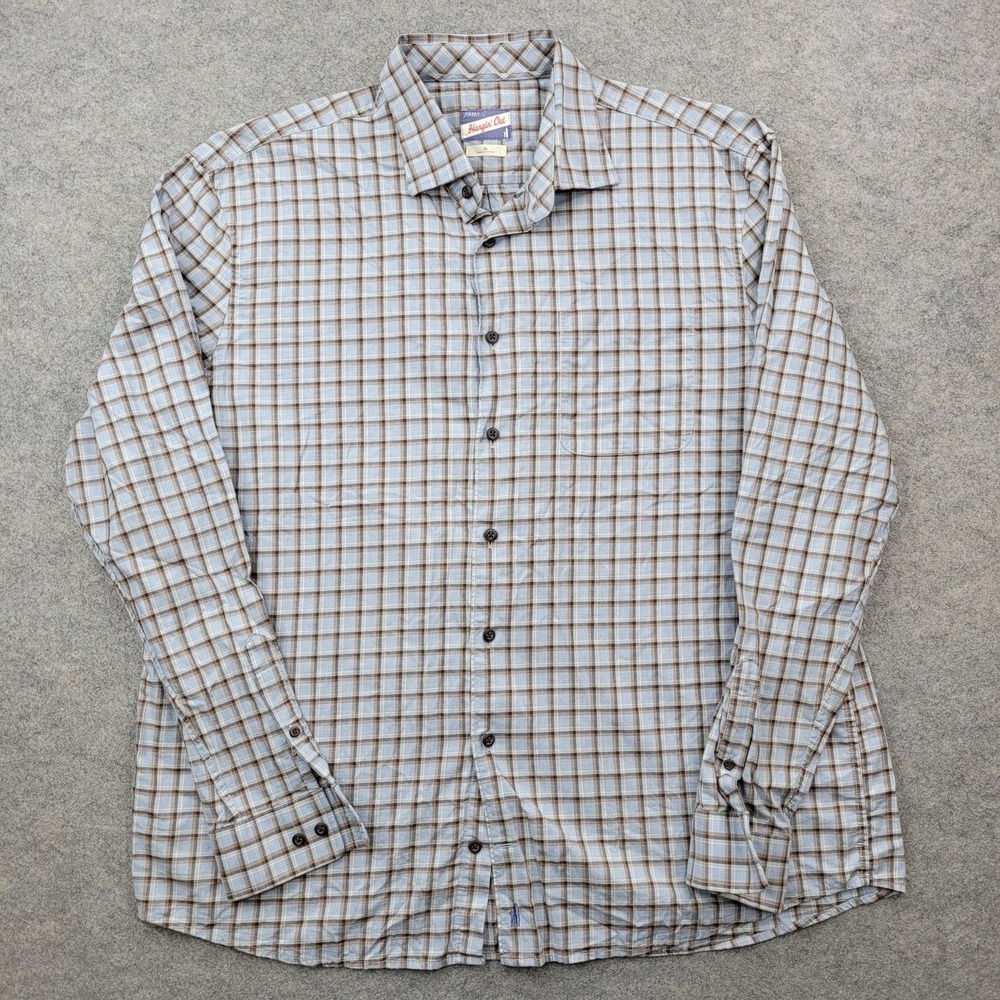 Johnnie-O Shirt Mens XL Blue Plaid Cotton Hangin' Out Button‎ Front Long Sleeve